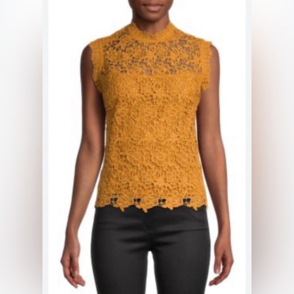 Nanette Lepore Mustard Lace Blouse - Picture 2 of 3